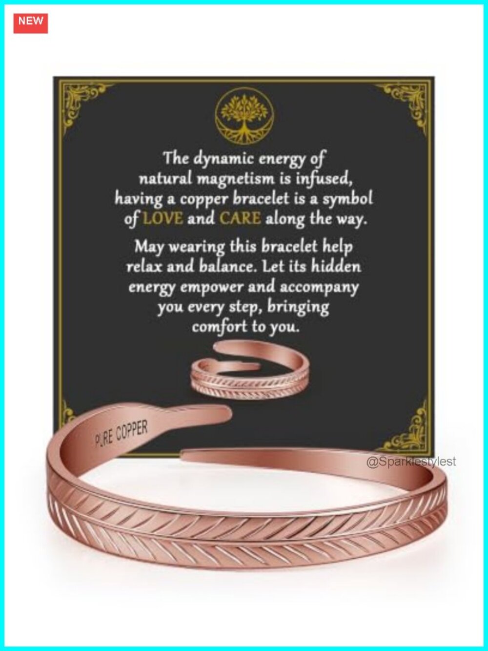 99.9% Pure Copper Bracelet & Ring Set Adjustable Leaf Bangle